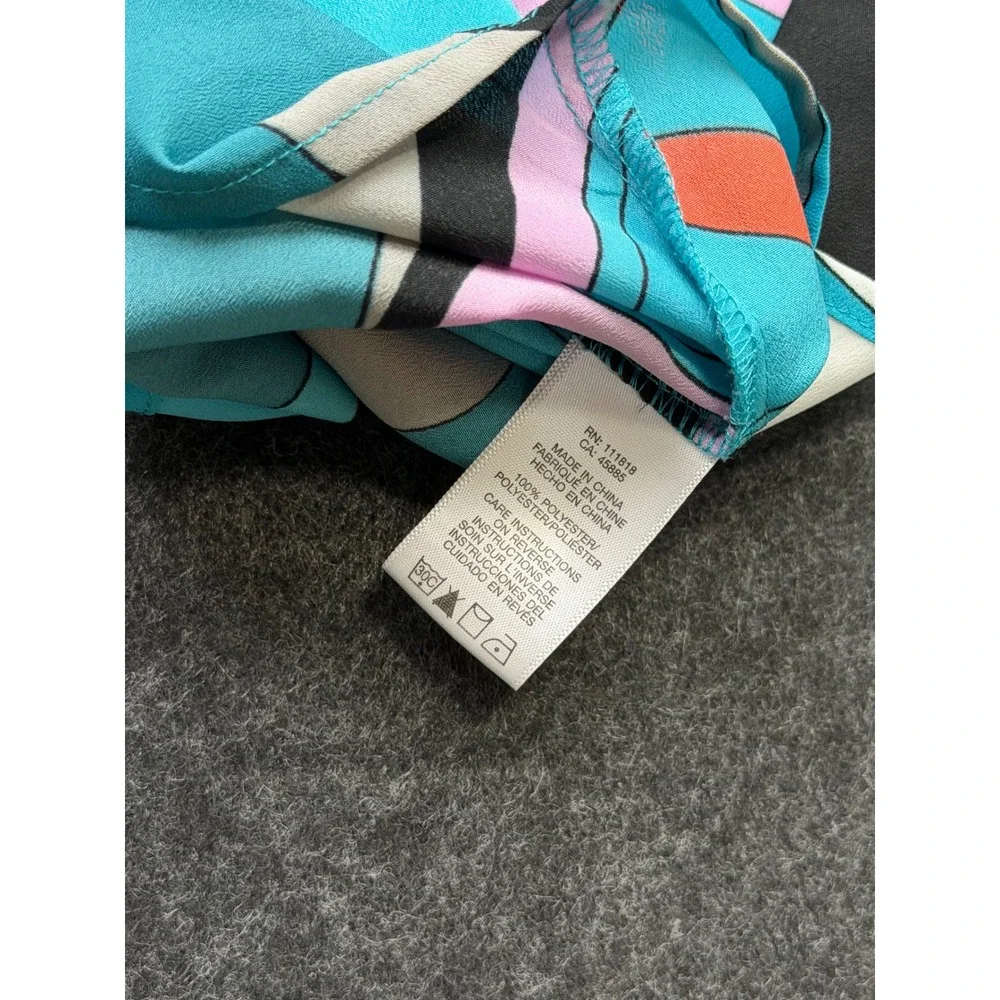 Michael Michael Kors Abstract Geometric Print Button Down Blouse Turquoise L - Picture 8 of 9
